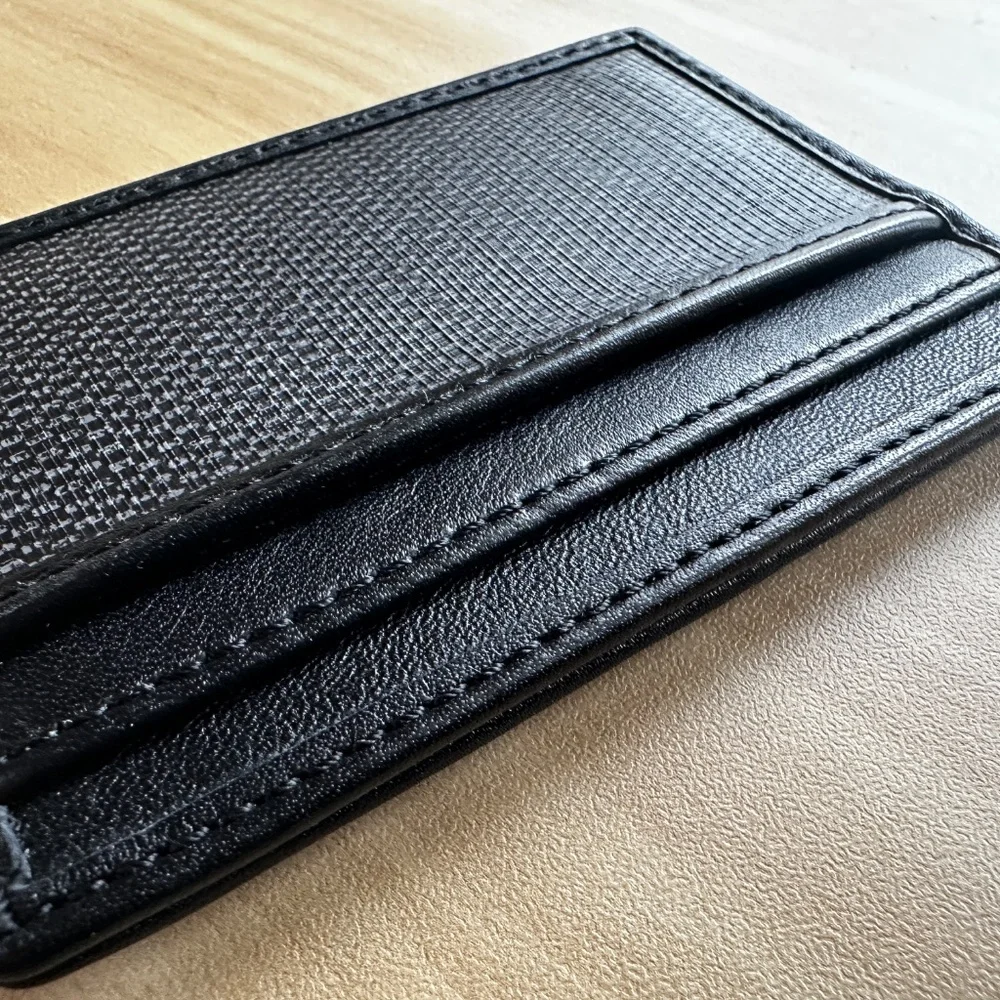 Coach Denim Signature Card Case Wallet Slim Credit Card Holder Black - NWOT